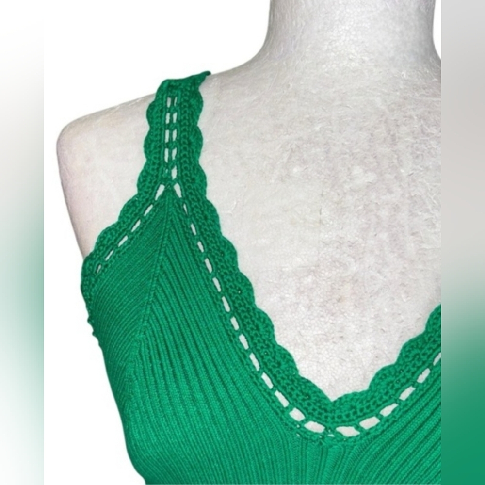 NWT House of Harlow 1960 Kelly Green Scalloped Crochet CropTank Top L - Picture 3 of 7